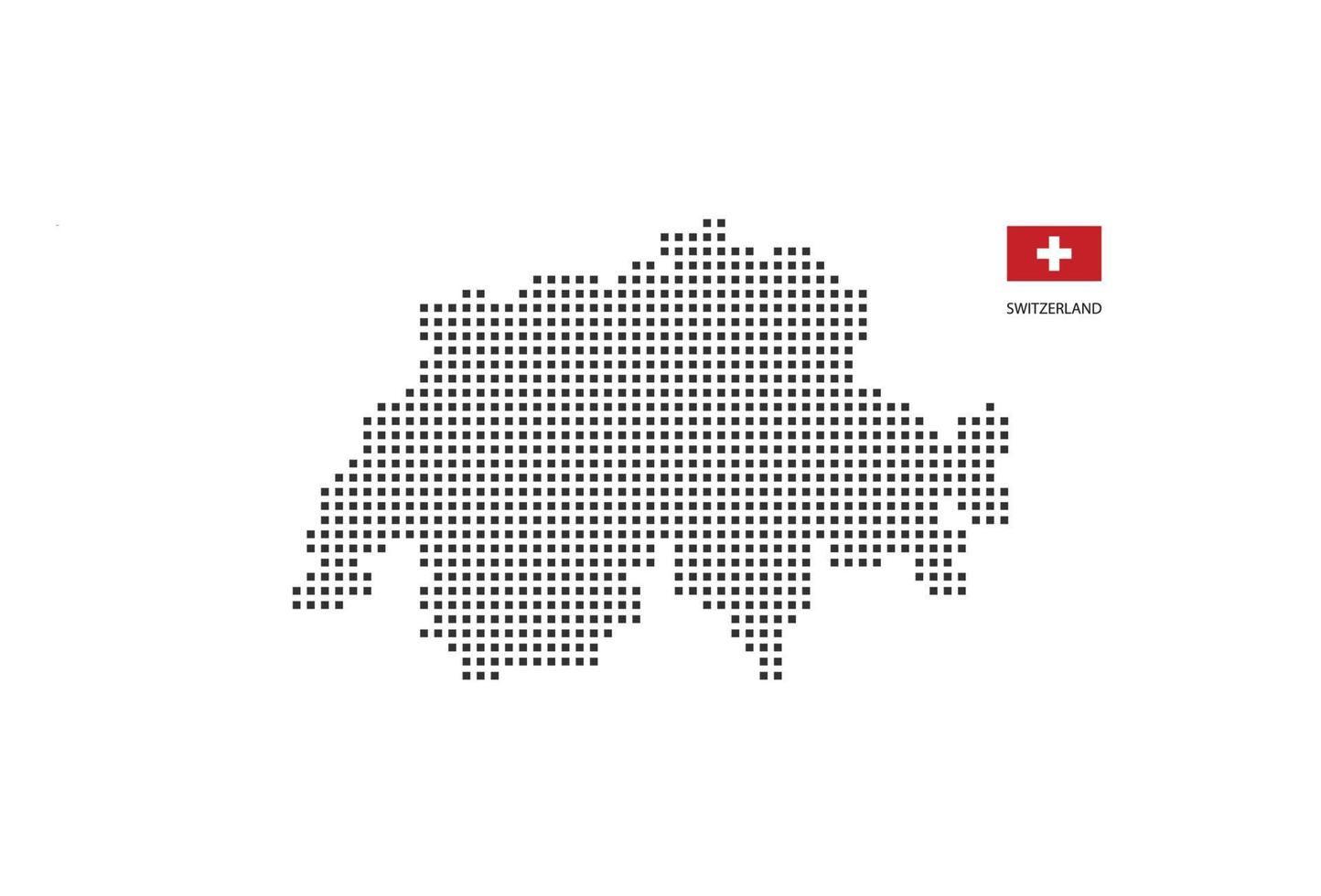 Vector square pixel dotted map of Switzerland isolated on white background with Switzerland flag.