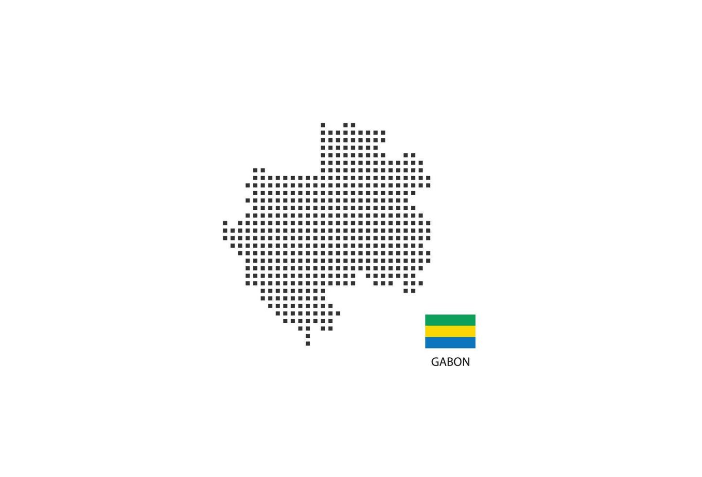 Vector square pixel dotted map of Gabon isolated on white background with Gabon flag.