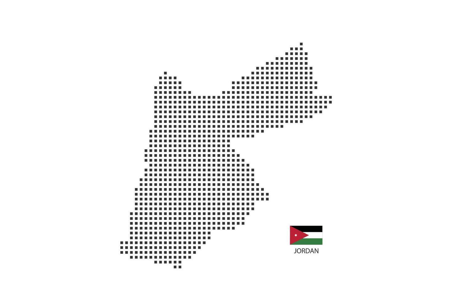 Mapa punteado de píxeles cuadrados vectoriales de Jordania aislado sobre fondo blanco con la bandera de Jordania. vector