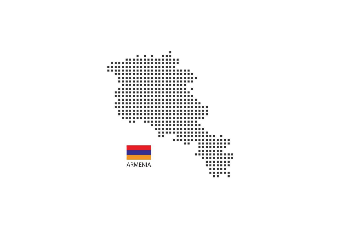 Vector square pixel dotted map of Armenia isolated on white background with Armenia flag.
