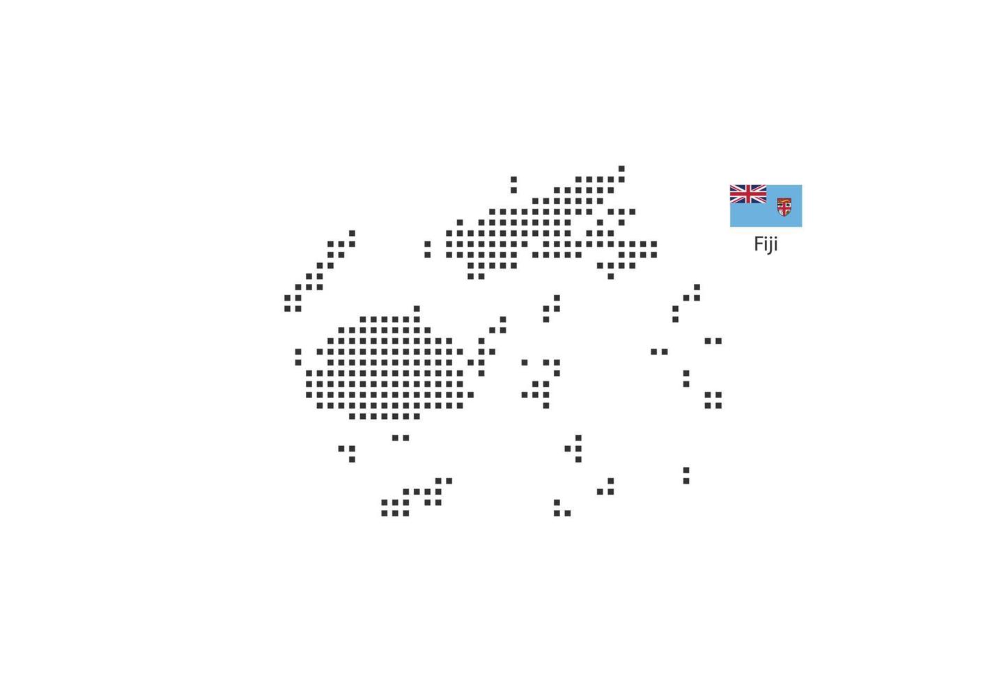 Vector square pixel dotted map of Fiji isolated on white background with Fiji flag.