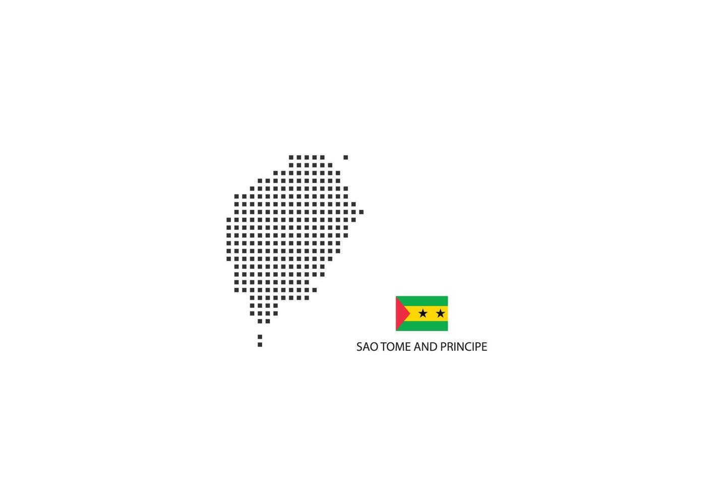 Vector square pixel dotted map of Sao Tome and Principe isolated on white background with Sao Tome and Principe flag.