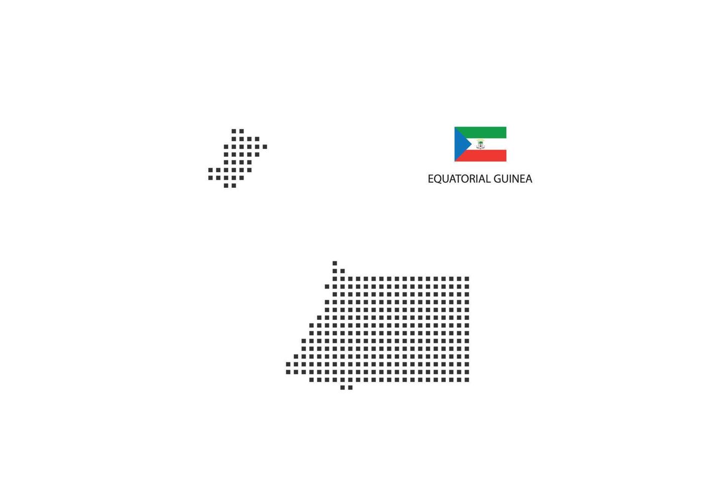 Vector square pixel dotted map of Equatorial Guinea isolated on white background with Equatorial Guinea flag.