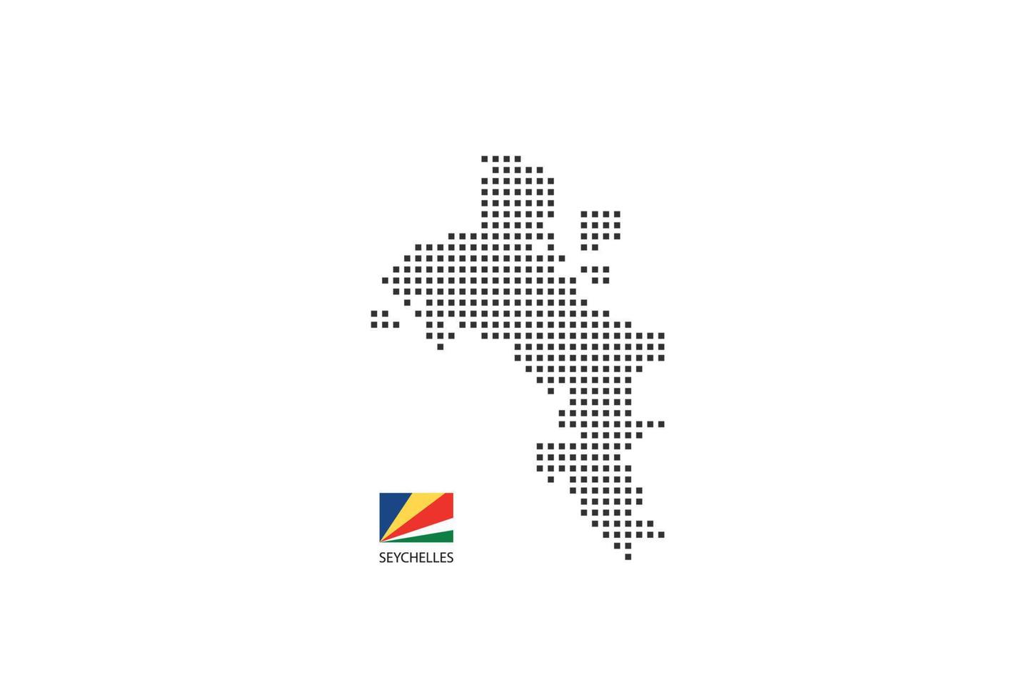 Vector square pixel dotted map of Seychelles isolated on white background with Seychelles flag.
