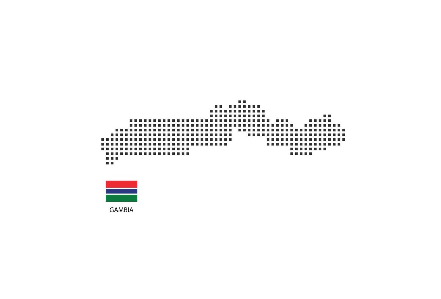 Vector square pixel dotted map of Gambia isolated on white background with Gambia flag.