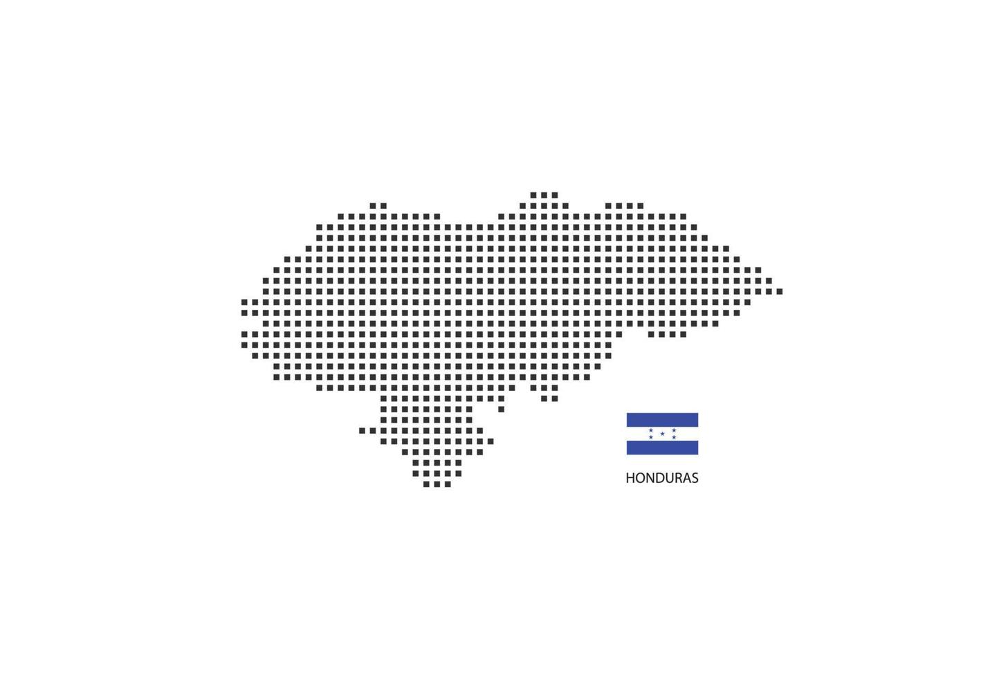 Vector square pixel dotted map of Honduras isolated on white background with Honduras flag.