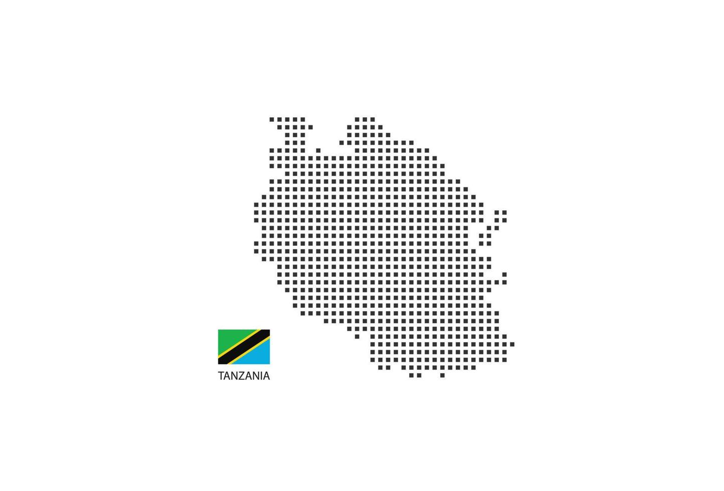 Vector square pixel dotted map of Tanzania isolated on white background with Tanzania flag.