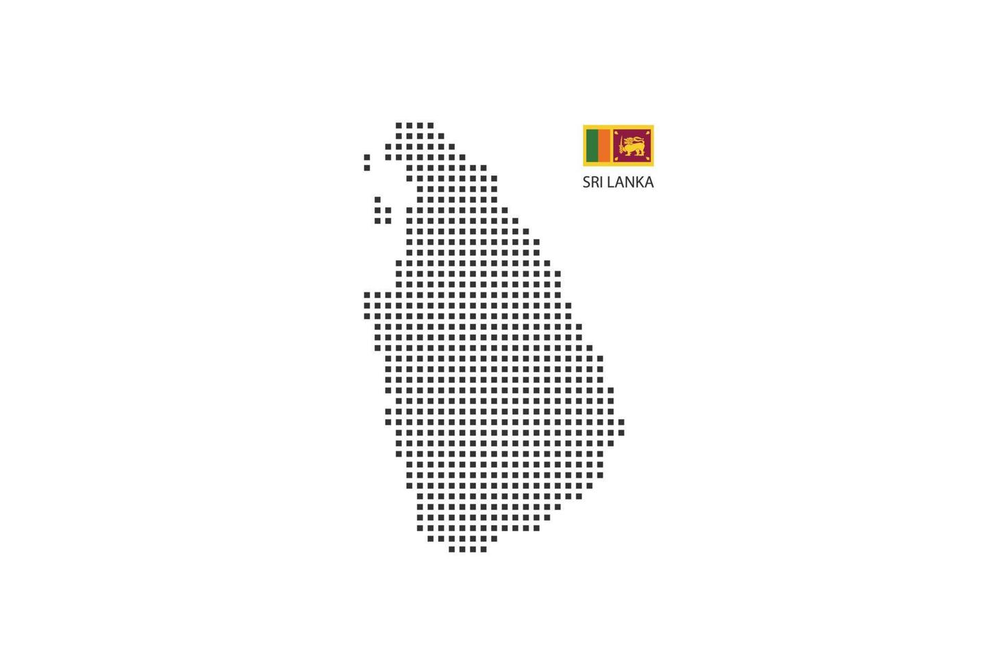 mapa punteado de píxeles cuadrados vectoriales de sri lanka aislado en fondo blanco con bandera de sri lanka. vector