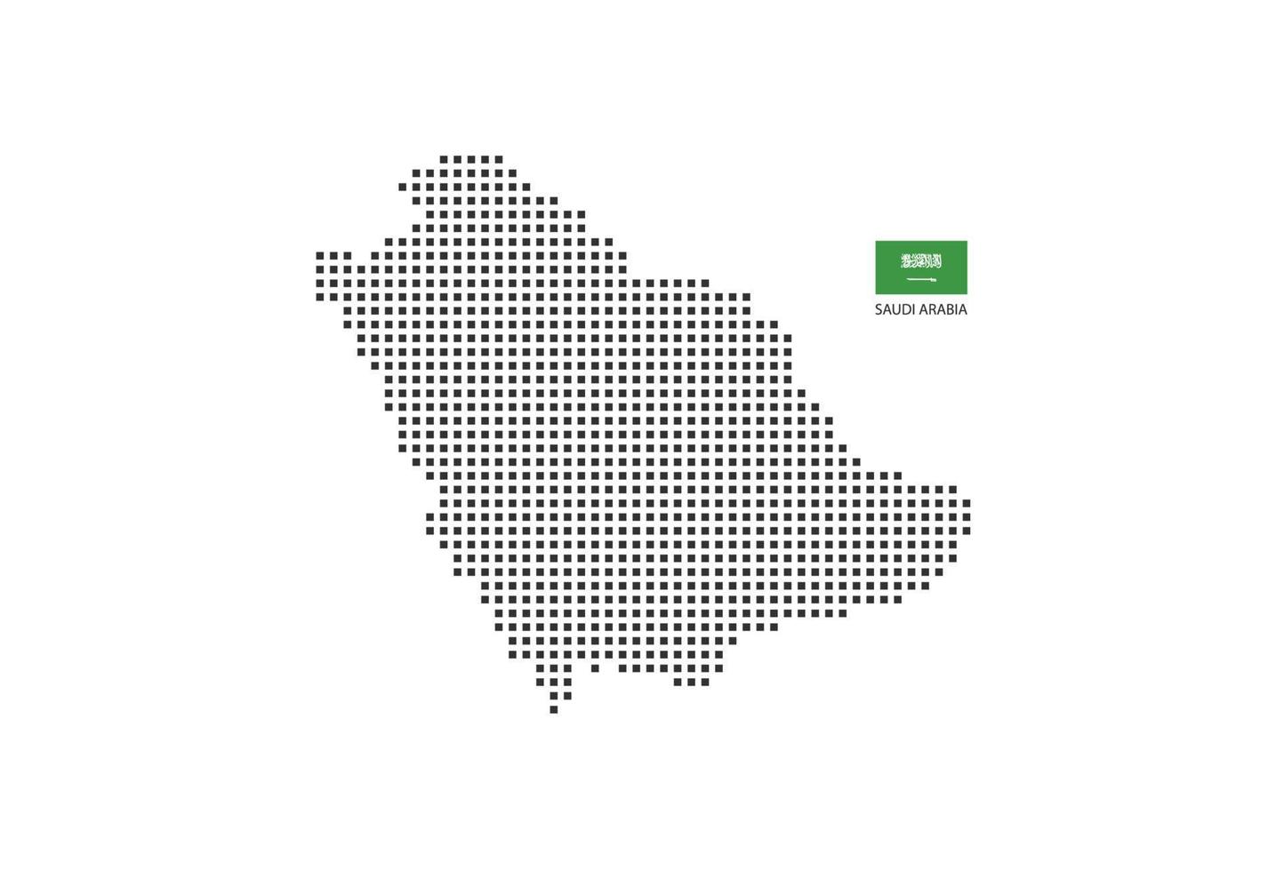 Vector square pixel dotted map of Saudi Arabia isolated on white background with Saudi Arabia flag.