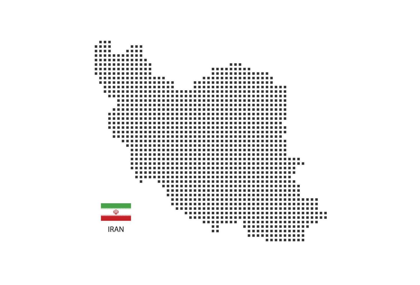 Vector square pixel dotted map of Iran isolated on white background with Iran flag.