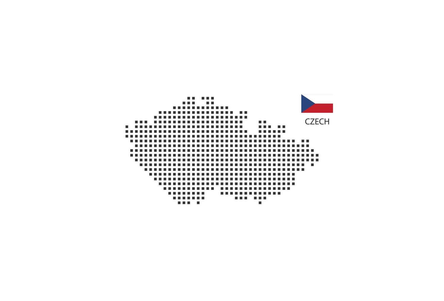 Vector square pixel dotted map of Czech isolated on white background with Czech flag.