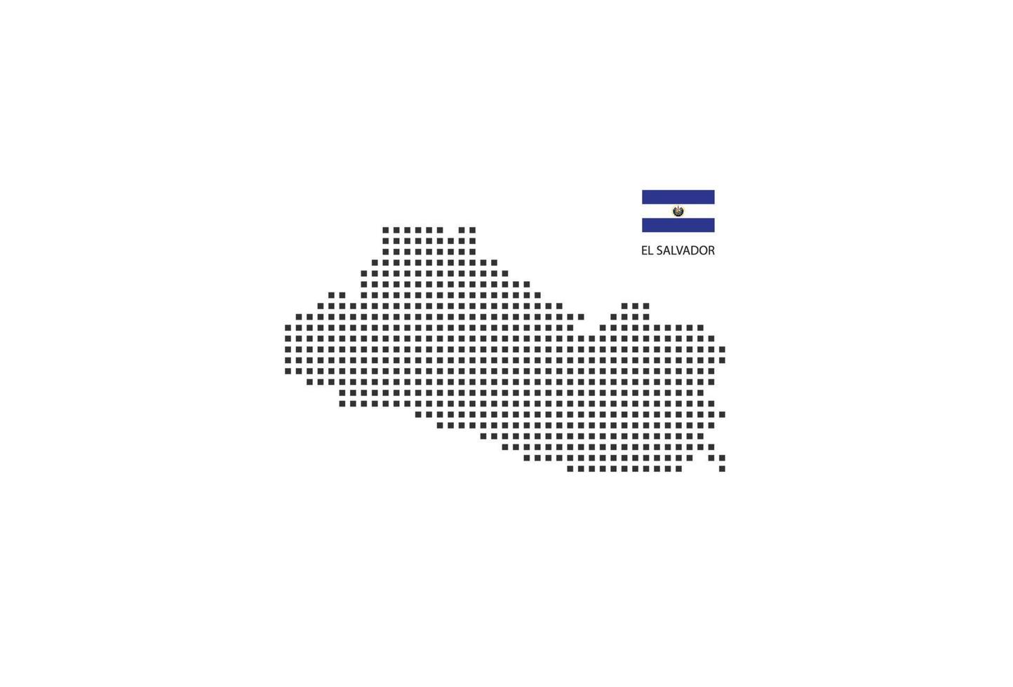 mapa punteado de píxeles cuadrados vectoriales de salvador aislado sobre fondo blanco con bandera salvadoreña. vector