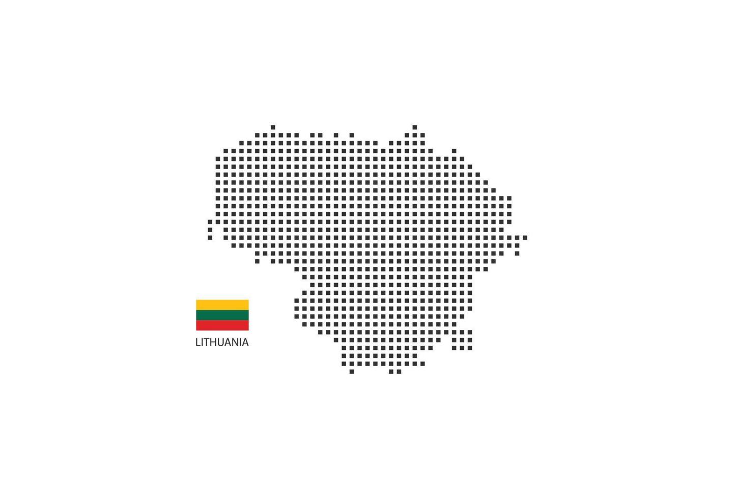 Vector square pixel dotted map of Lithuania isolated on white background with Lithuania flag.