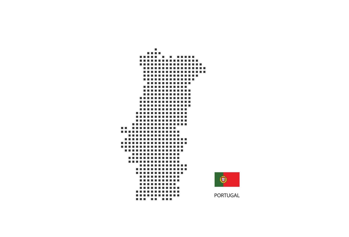Vector square pixel dotted map of Portugal isolated on white background with Portugal flag.