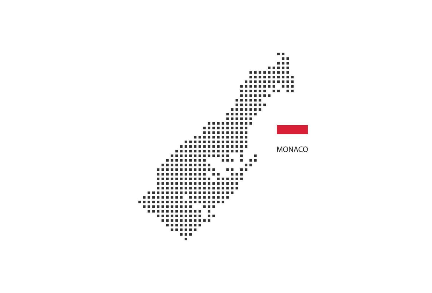 Mapa punteado de píxeles cuadrados vectoriales de Mónaco aislado sobre fondo blanco con bandera de Mónaco. vector