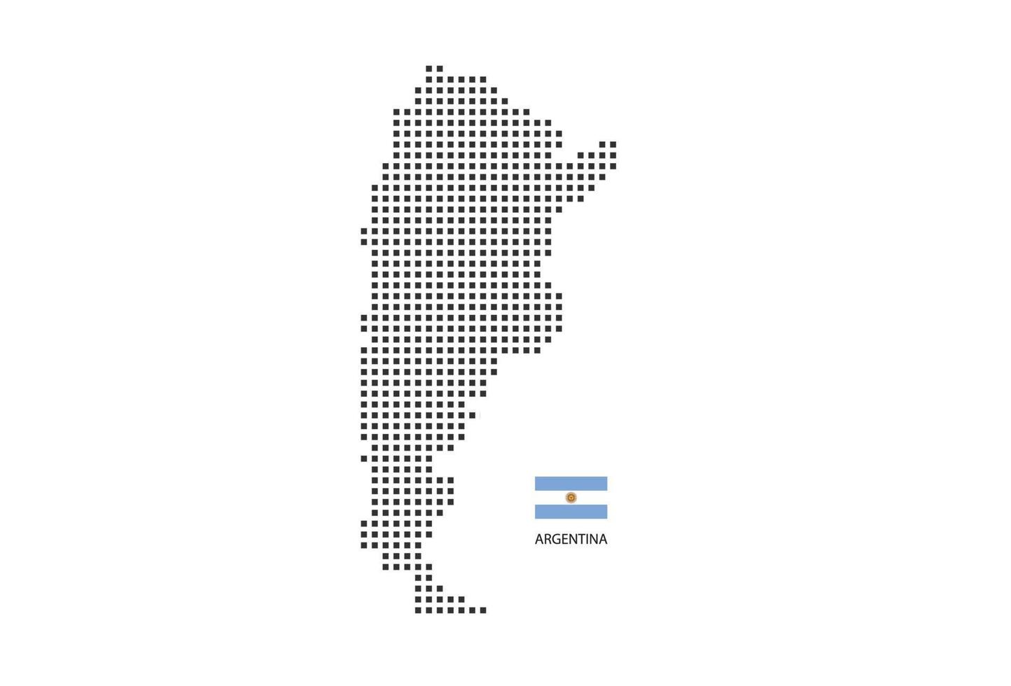 mapa punteado de píxeles cuadrados vectoriales de argentina aislado sobre fondo blanco con bandera argentina. vector