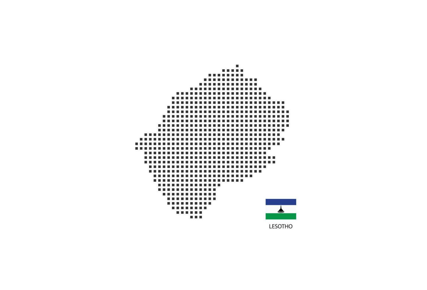 mapa punteado de píxeles cuadrados vectoriales de lesotho aislado sobre fondo blanco con bandera de lesotho. vector