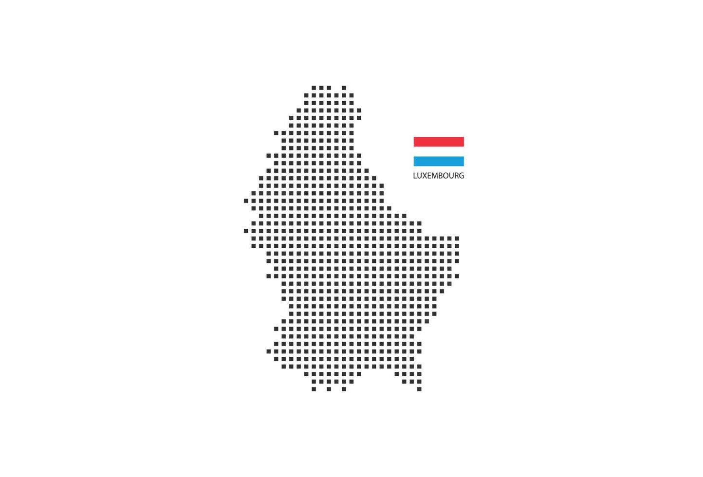 mapa punteado de píxeles cuadrados vectoriales de luxemburgo aislado sobre fondo blanco con bandera de luxemburgués. vector