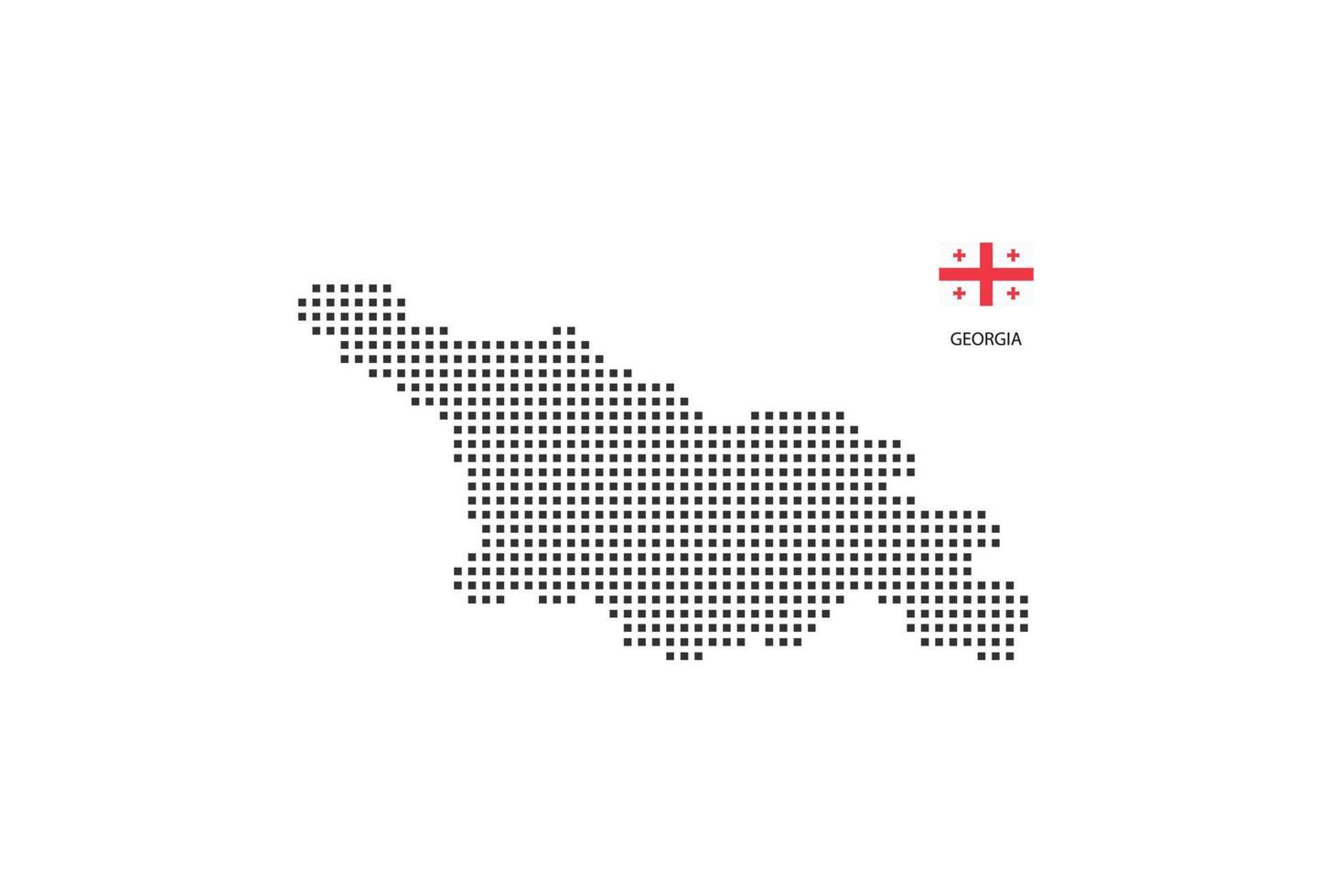 Vector square pixel dotted map of Georgia isolated on white background with Georgia flag.