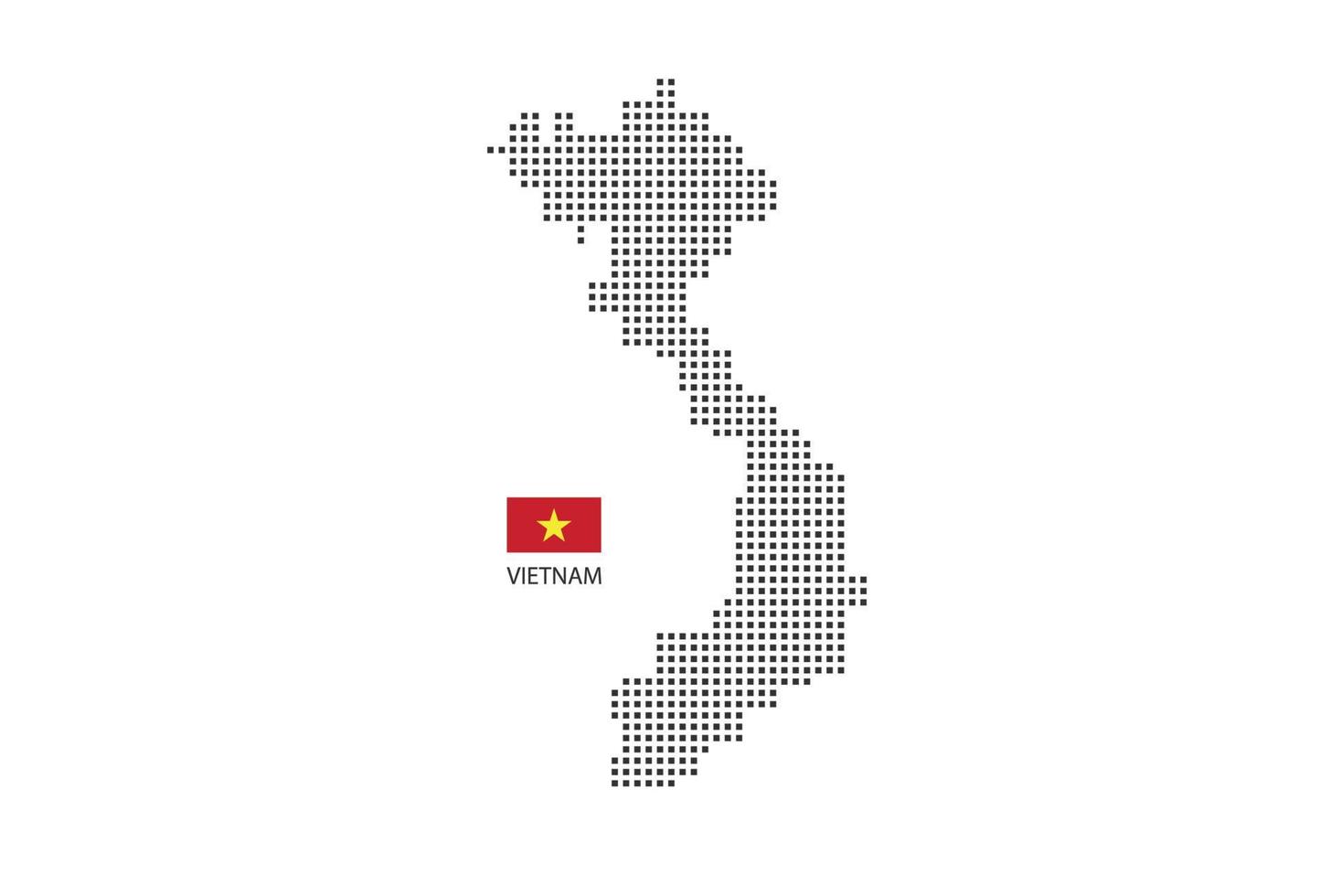 mapa punteado de píxeles cuadrados vectoriales de vietnam aislado sobre fondo blanco con bandera de vietnam. vector
