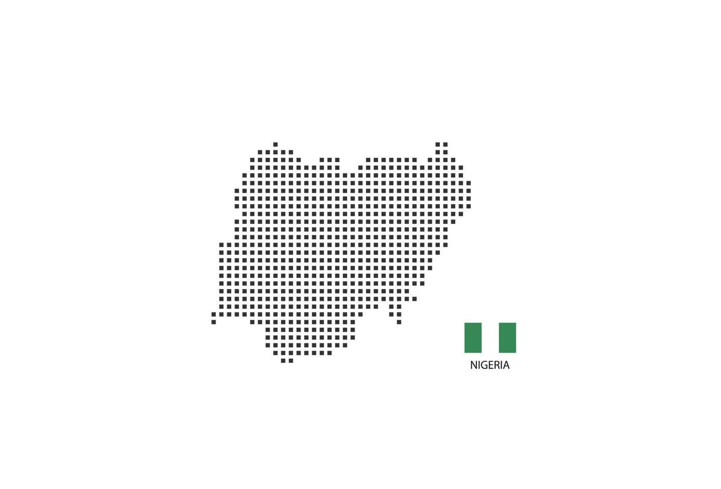 mapa punteado de píxeles cuadrados vectoriales de nigeria aislado sobre fondo blanco con bandera de nigeria. vector