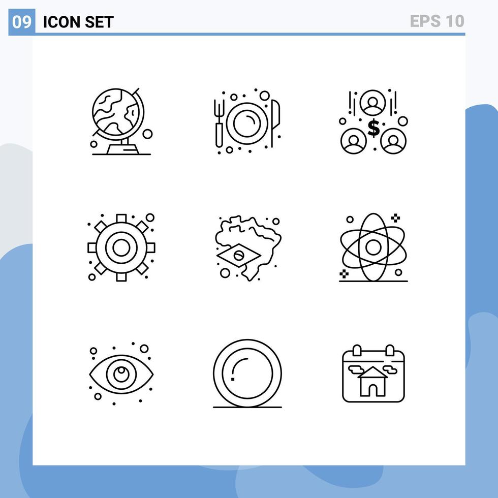 Set of 9 Modern UI Icons Symbols Signs for flag settings plate gear team work Editable Vector Design Elements