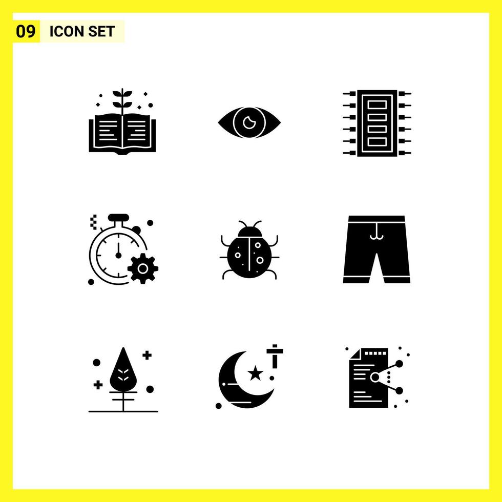 9 Solid Glyph concept for Websites Mobile and Apps gear fast tech clock connect Editable Vector Design Elements