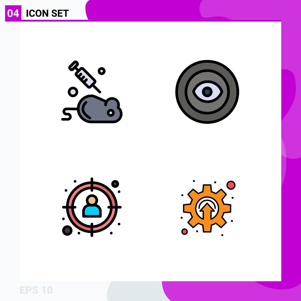 4 User Interface Filledline Flat Color Pack of modern Signs and Symbols of experiment manager science eye target Editable Vector Design Elements