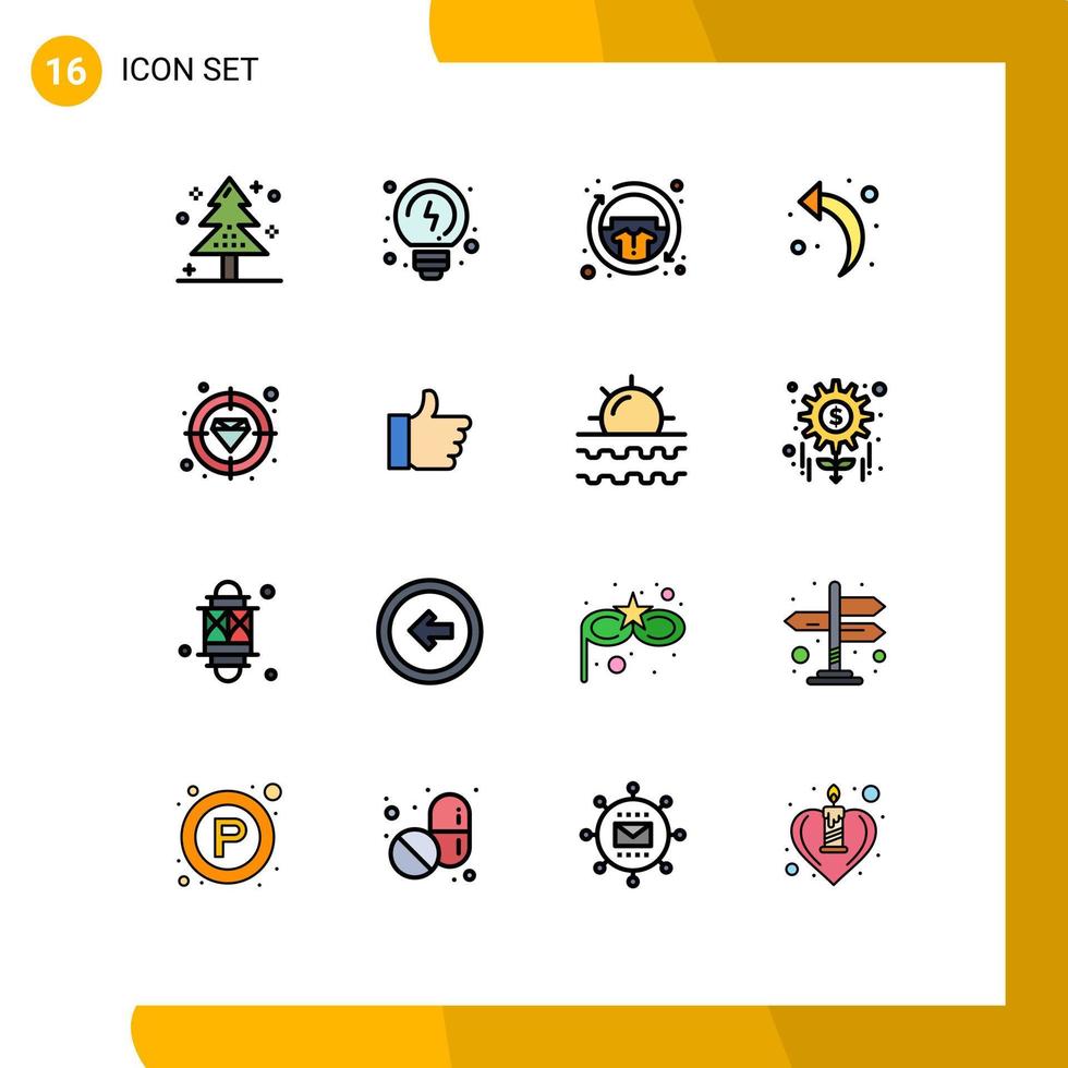 Editable Vector Line Pack of 16 Simple Flat Color Filled Lines of finance left arrow casual back sale Editable Creative Vector Design Elements