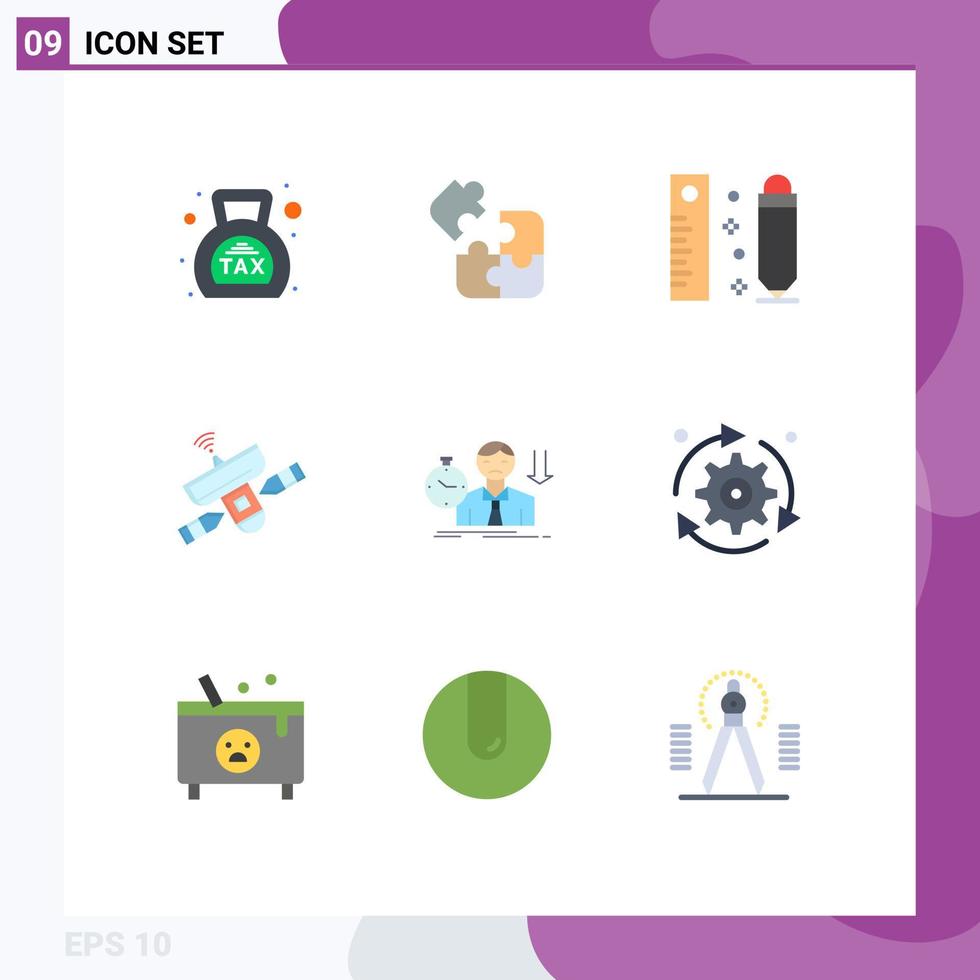 Set of 9 Vector Flat Colors on Grid for signal radar solution antenna ruler Editable Vector Design Elements