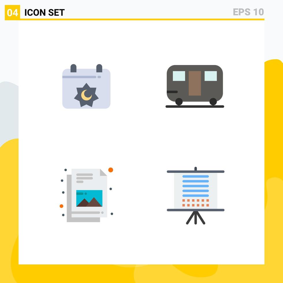 Set of 4 Vector Flat Icons on Grid for calendar file muslim travel board Editable Vector Design Elements