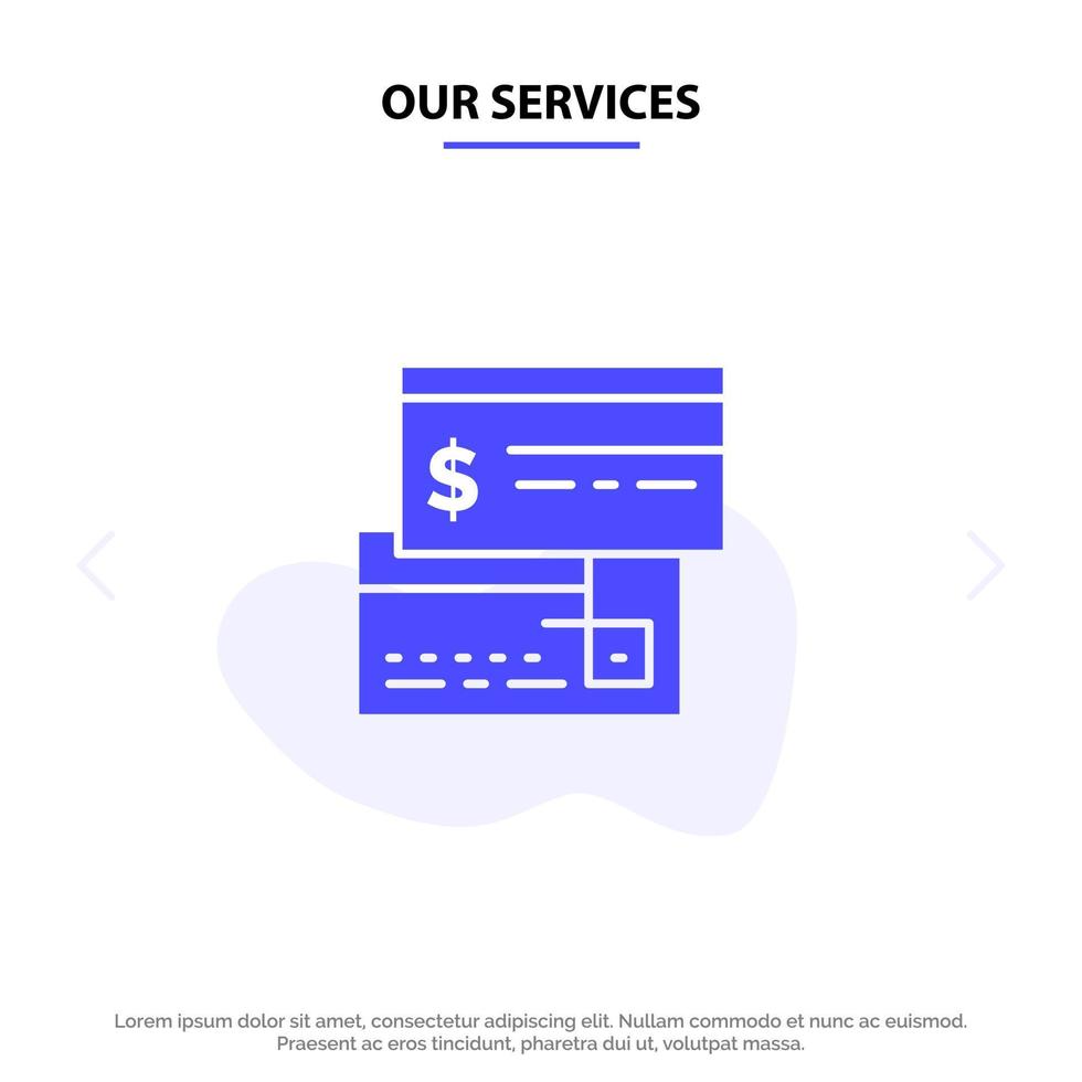 Our Services Direct Payment Card Credit Debit Direct Solid Glyph Icon Web card Template vector