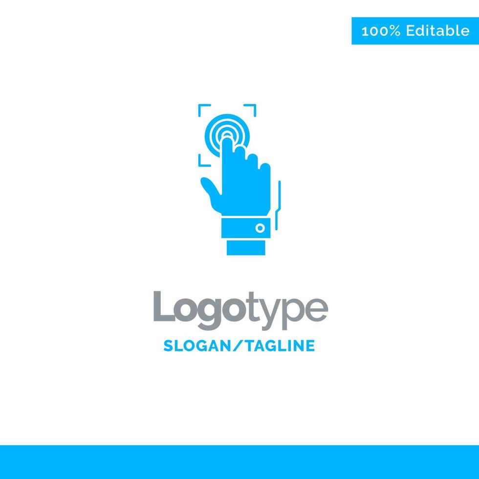 Fingerprint Identity Recognition Scan Scanner Scanning Blue Solid Logo Template Place for Tagline vector