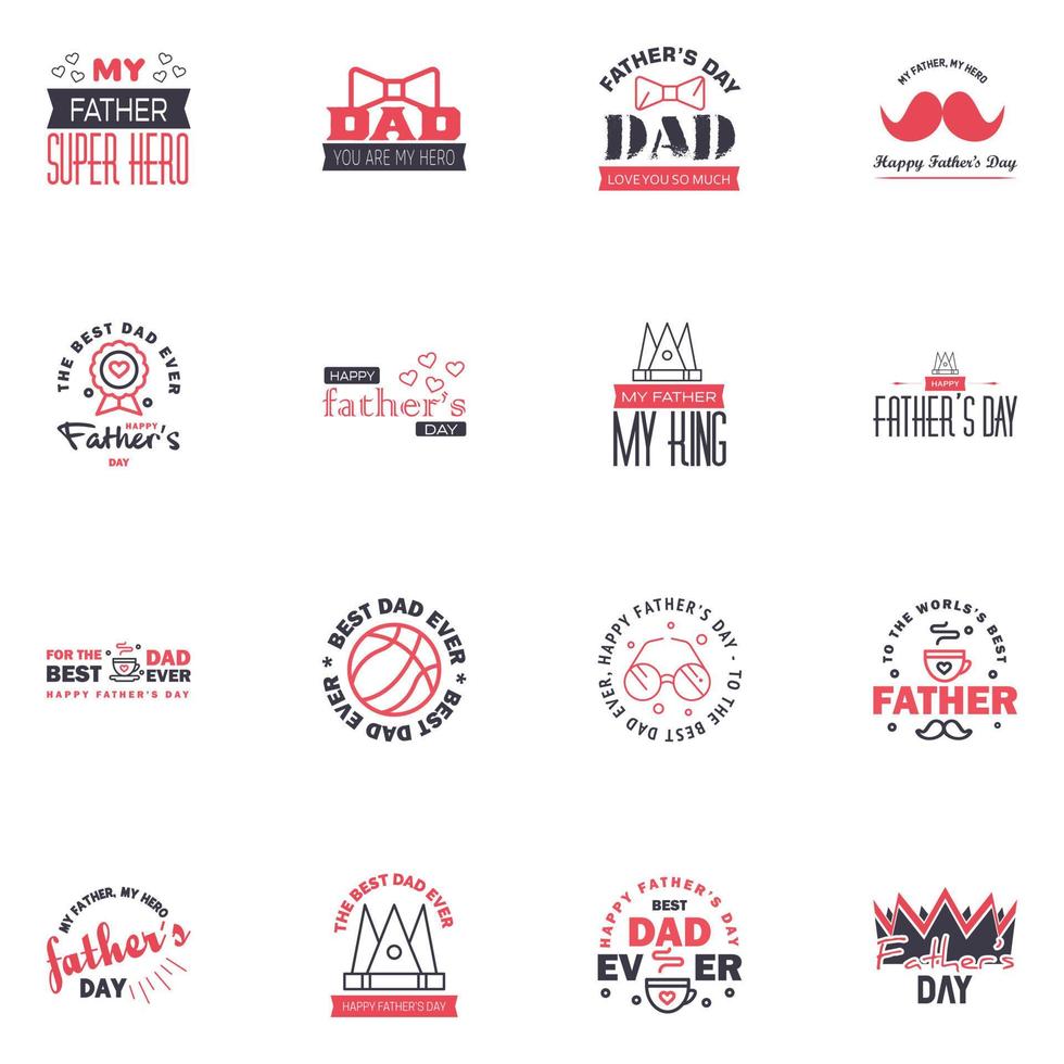 Set of Happy Fathers day elements 16 Black and Pink Vector illustration Editable Vector Design Elements
