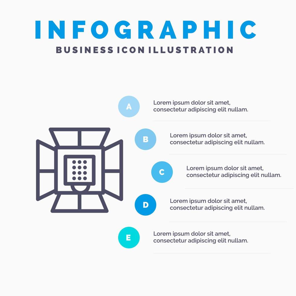 Illumination Light Lighting Professional Soft box Line icon with 5 steps presentation infographics Background vector