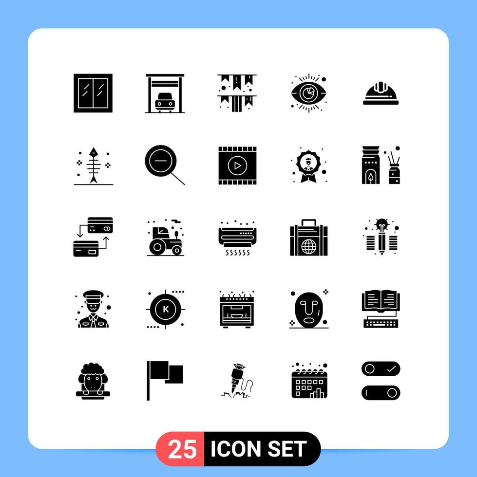 Modern Set of 25 Solid Glyphs and symbols such as hard cap cap garland analytics view Editable Vector Design Elements
