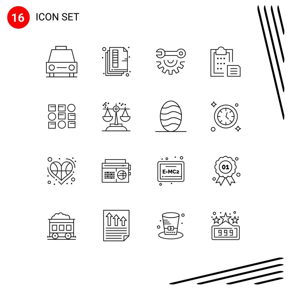 Editable Vector Line Pack of 16 Simple Outlines of paper document print clipboard hand tools Editable Vector Design Elements