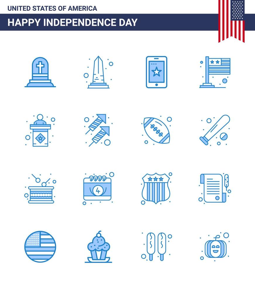Big Pack of 16 USA Happy Independence Day USA Vector Blues and Editable Symbols of usa international washington flag ireland Editable USA Day Vector Design Elements