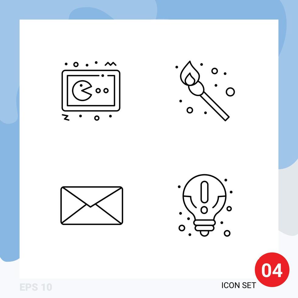 Line Pack of 4 Universal Symbols of pac man email gamepad fire interface Editable Vector Design Elements