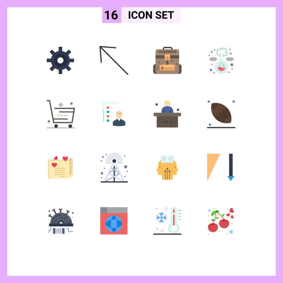 Pack of 16 creative Flat Colors of shop ecommerce business cart experiment Editable Pack of Creative Vector Design Elements