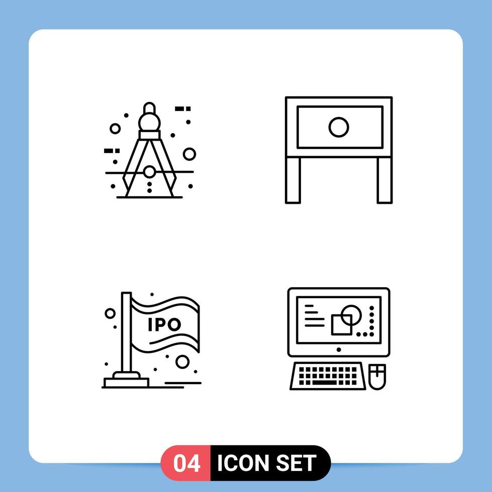 Modern Set of 4 Filledline Flat Colors and symbols such as architect table measure home market Editable Vector Design Elements