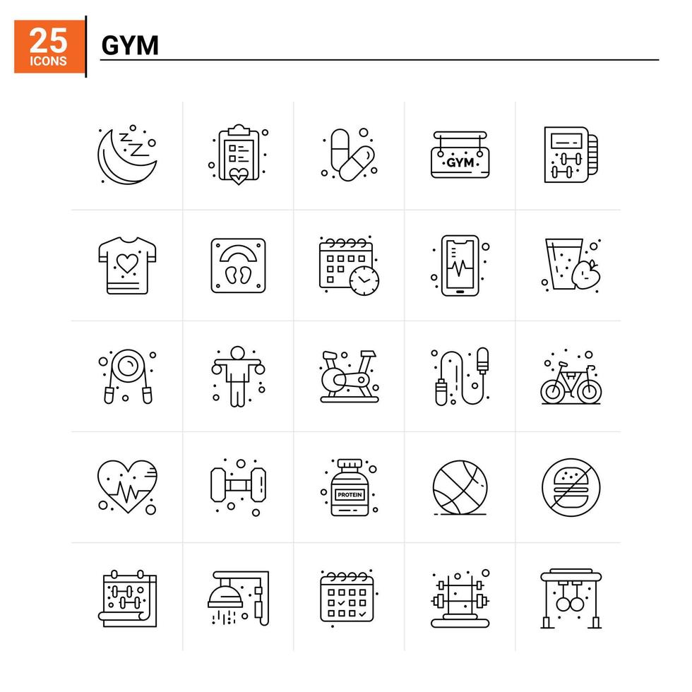 25 Gym icon set vector background