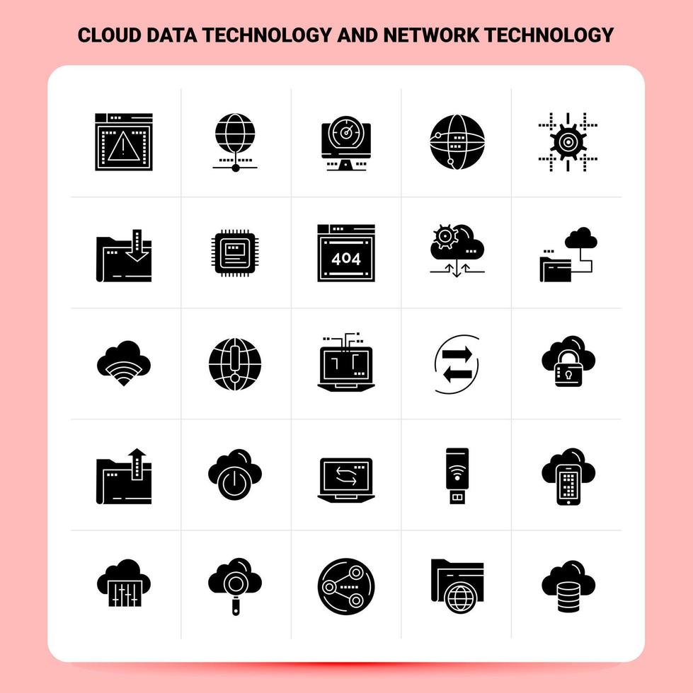 Solid 25 Cloud Data Technology And Network Technology Icon set Vector Glyph Style Design Black Icons Set Web and Mobile Business ideas design Vector Illustration
