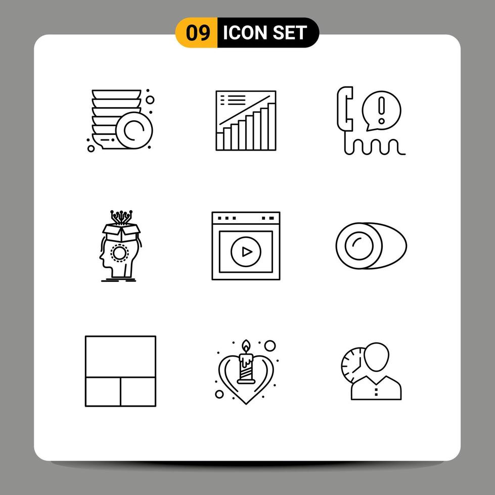 Set of 9 Modern UI Icons Symbols Signs for head brain call artificial help Editable Vector Design Elements