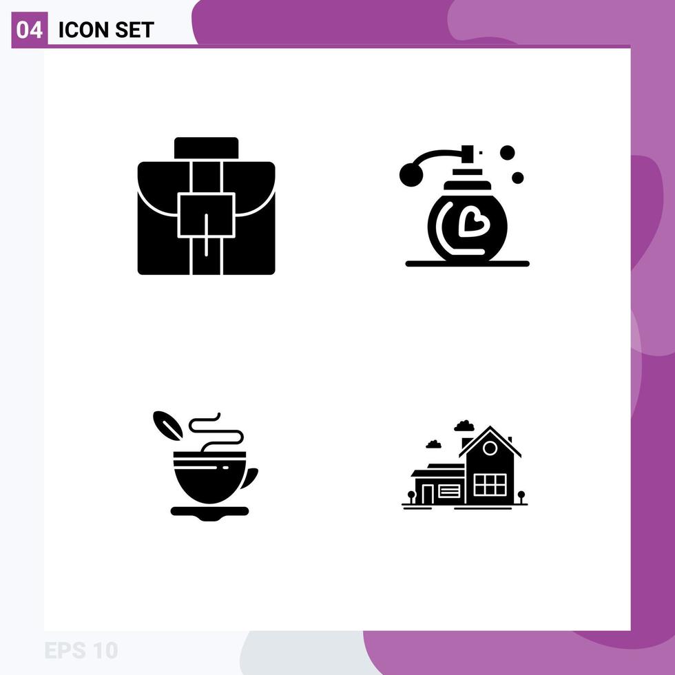 conjunto moderno de 4 glifos y símbolos sólidos, como maletín, café, perfume, casa de té, elementos de diseño vectorial editables vector