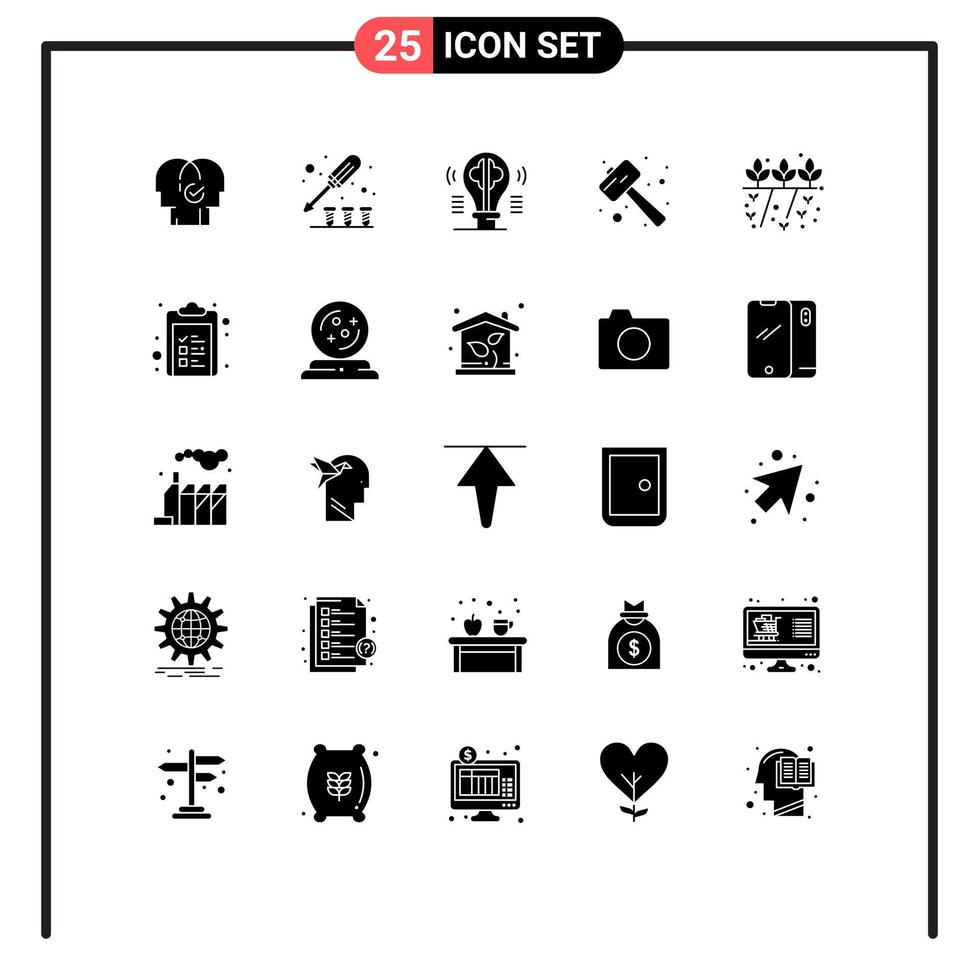 Set of 25 Vector Solid Glyphs on Grid for smash mallet screw knock idea Editable Vector Design Elements