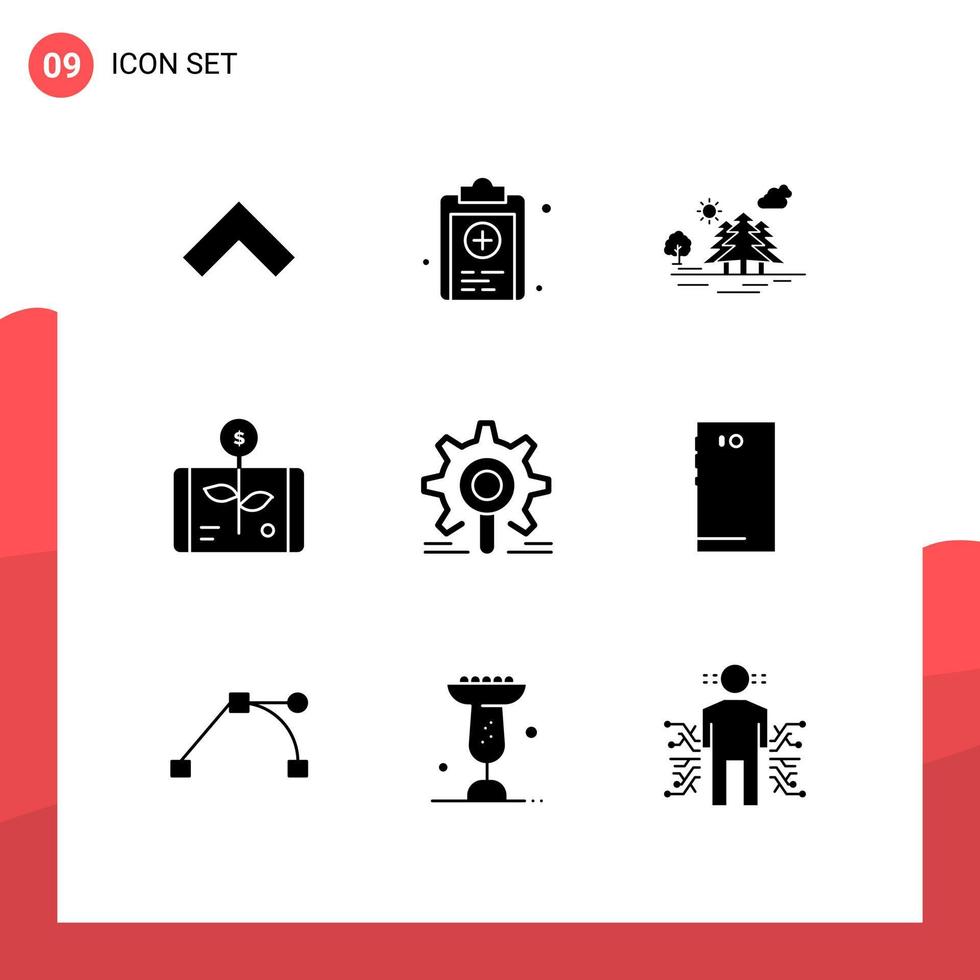 9 User Interface Solid Glyph Pack of modern Signs and Symbols of engine report hill investment business Editable Vector Design Elements
