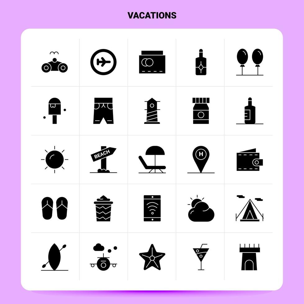 Solid 25 Vacations Icon set Vector Glyph Style Design Black Icons Set Web and Mobile Business ideas design Vector Illustration