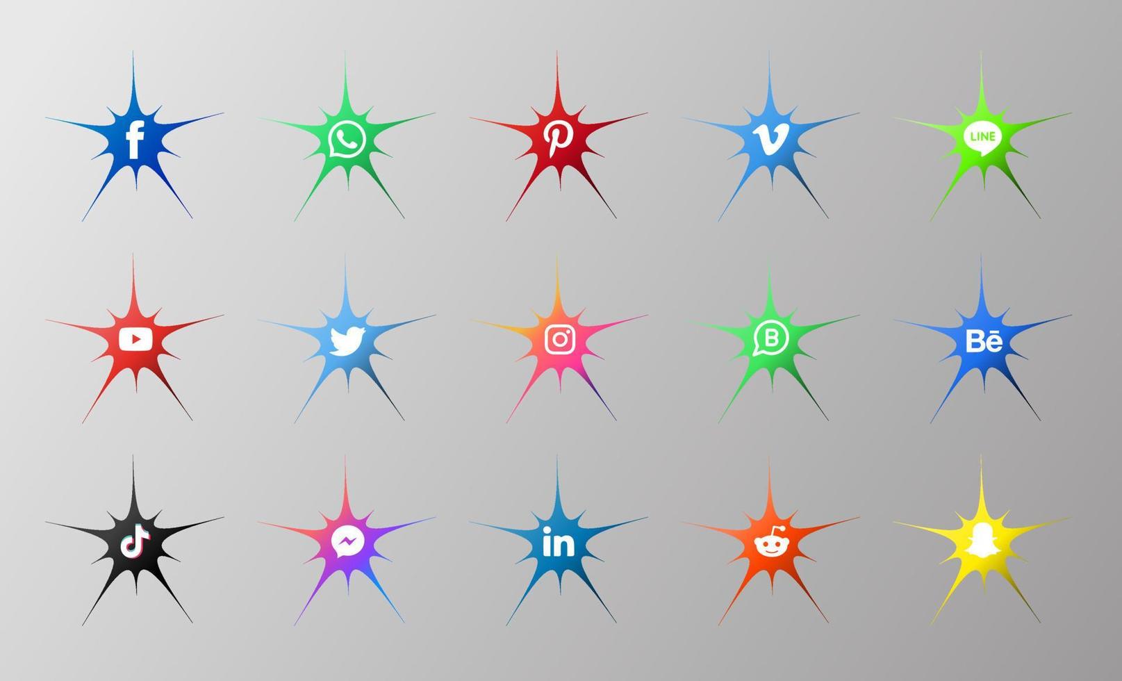 iconos de redes sociales estilo degradado con forma de estrella. vector