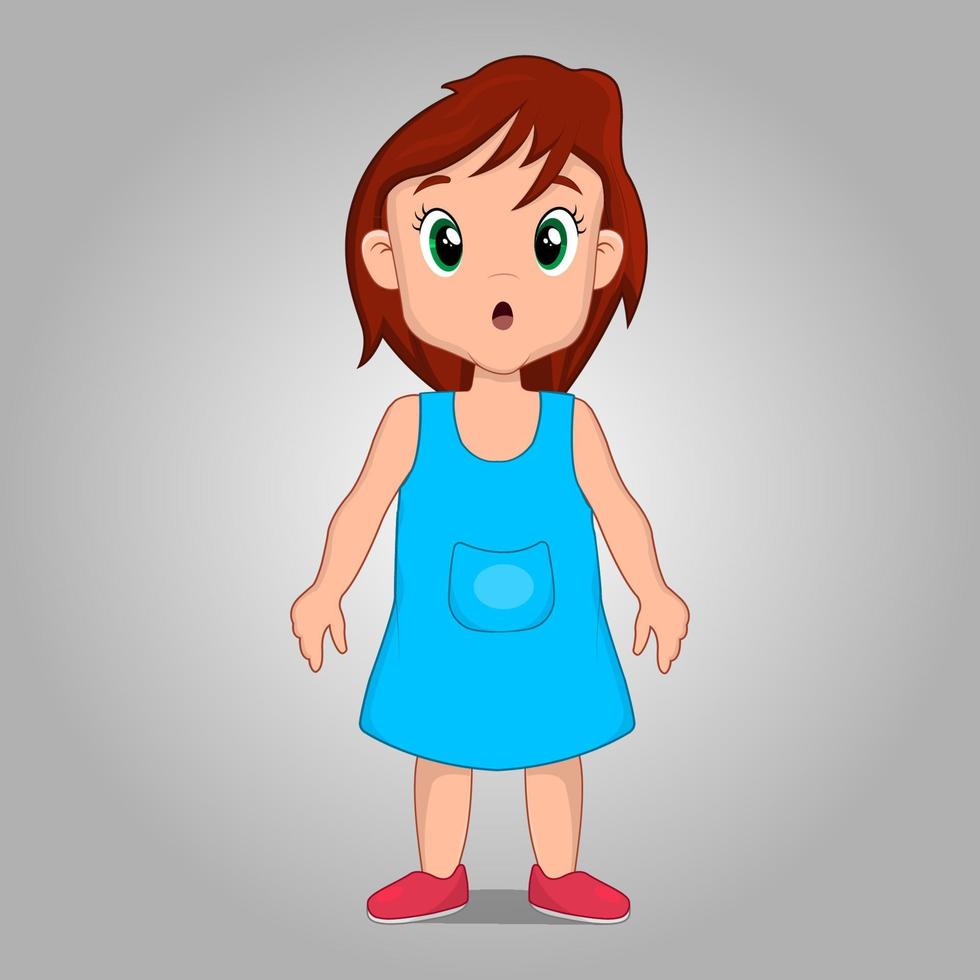 Cute Little girl thinking pose, 2d cartoon character vector